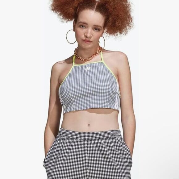 Adidas Women's Gingham Top, Pulse Lime/Purple - Picture 1 of 6